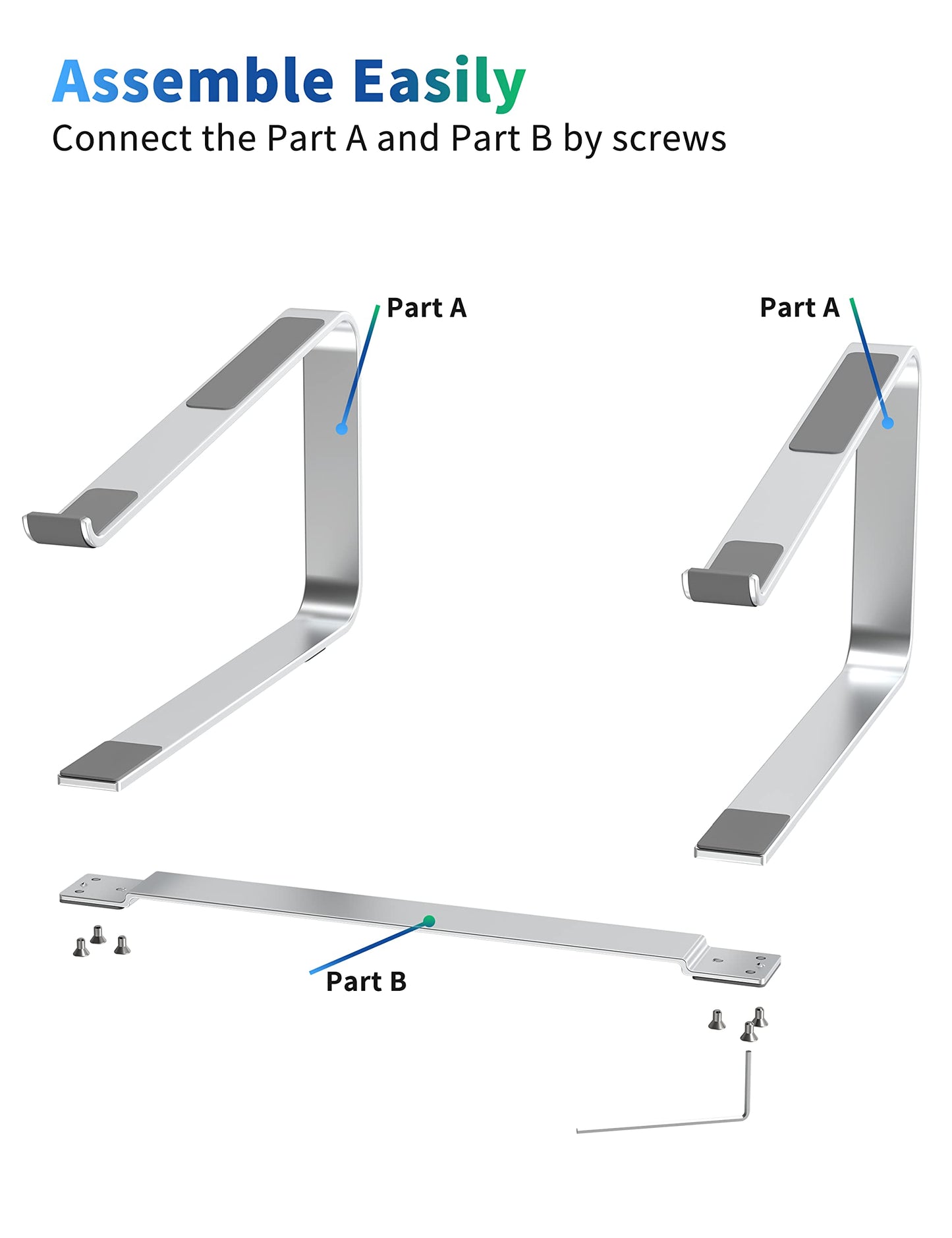 SOUNDANCE Laptop Stand for Desk, Metal Computer Riser, Heavy Stable PC Holder, Ergonomic Laptops Elevator for 12 to 17.3 Inches Notebook Computer