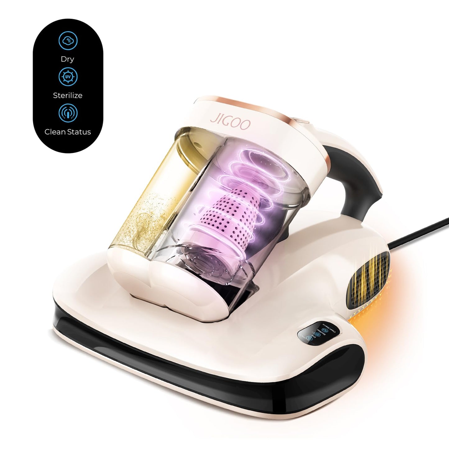 JIGOO S100 Mite Vacuum Cleaner for Mattresses with Dust Mite Sensor, Intelligent LED Display, Vibration, UV-C Light, Ultrasonic, Anti Mite Vacuum