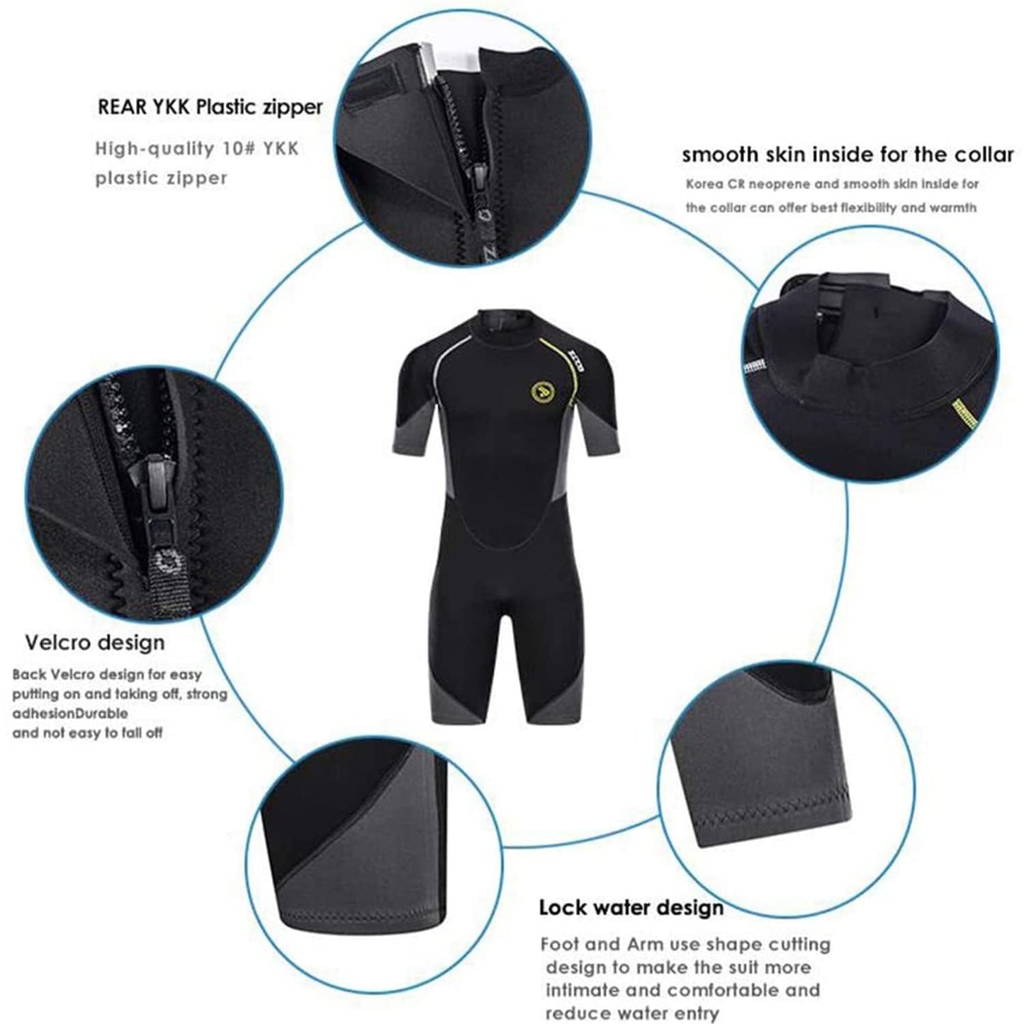 ZCCO Men's Shorty Wetsuits 1.5mm Premium Neoprene Back Zip Short Sleeve for Scuba Diving,Spearfishing,Snorkeling,Surfing,4XL