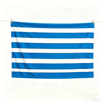 Large Quick Dry Microfibre Beach Towels for Adults,160X90cm Double Sides Blue Stripe Bath Towel Travel Towels with Pockets,Lightweight Beach Towel