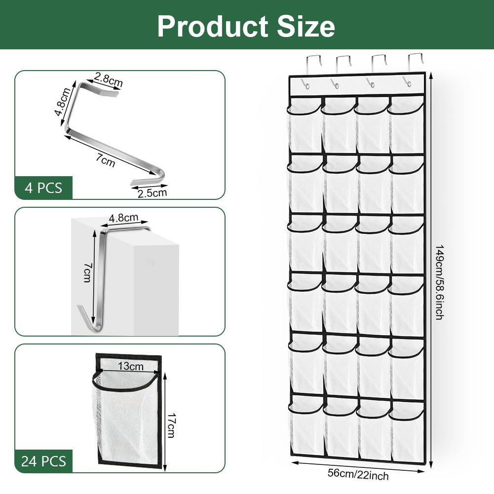 AUAUY Over the Door Shoe Storage Organiser, 24 Mesh Pockets