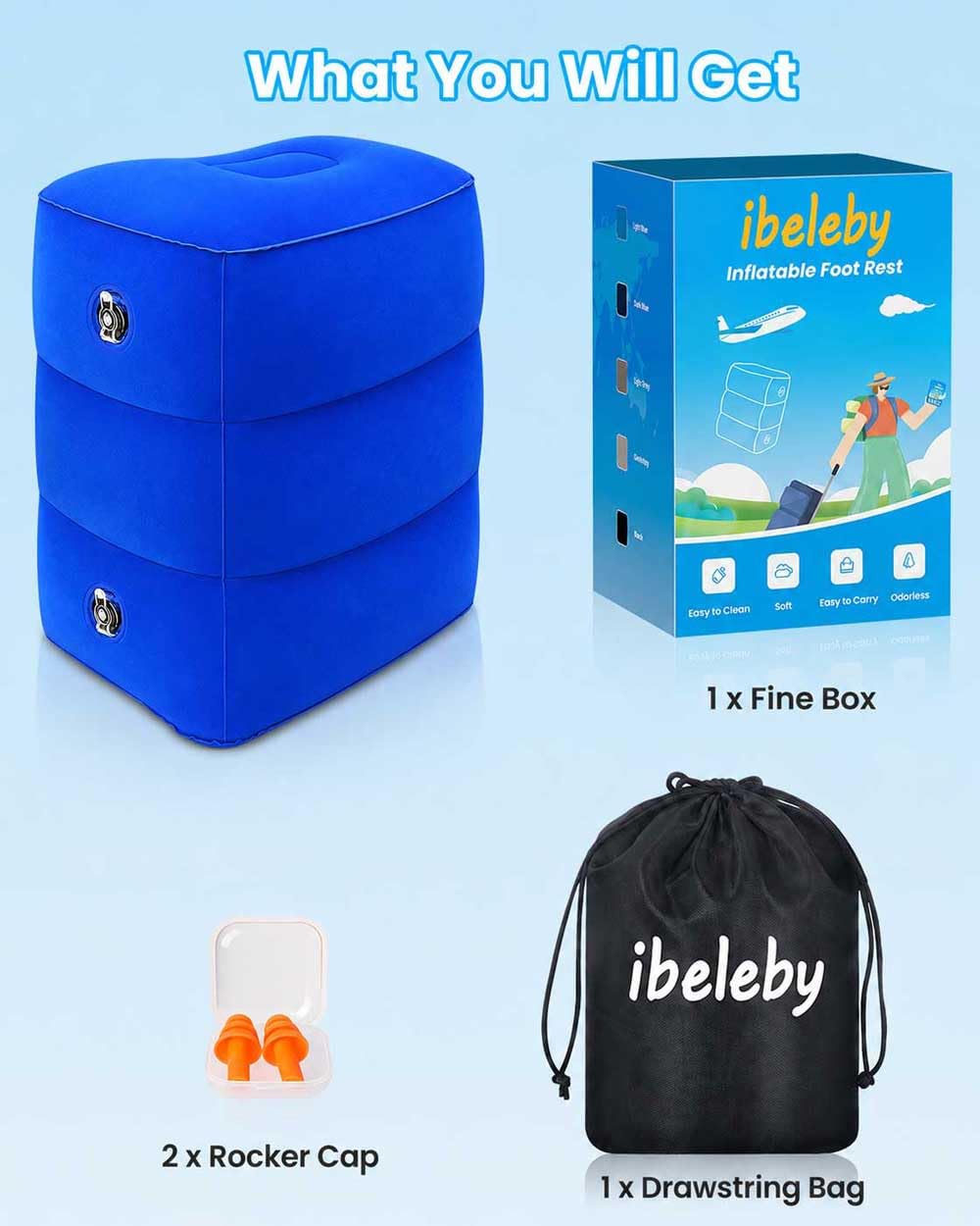 Airplane FootRest: Inflatable Footrest for Kids to Sleep, Adjustable Height Leg Rest Pillow in Office & Home, Toddlers Travel Bed Box