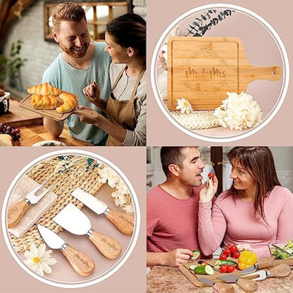 pengtai Wedding Gifts for Couples 2025,Bride Gifts,Newlywed Mr and Mrs Present,Bamboo Serving Board Candle Basket for Husband Wife