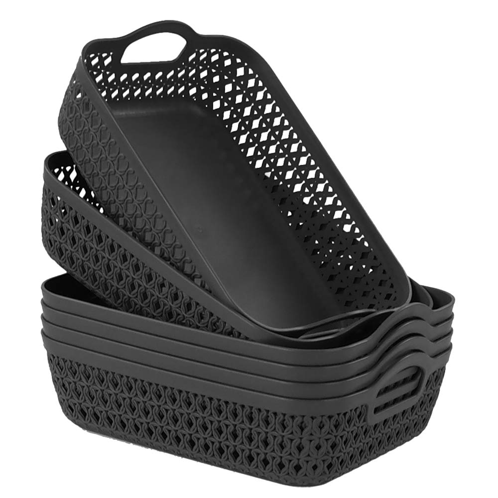 Zerdyne Set of 6 Gray Small Plastic Storage Basket Tray with Handle