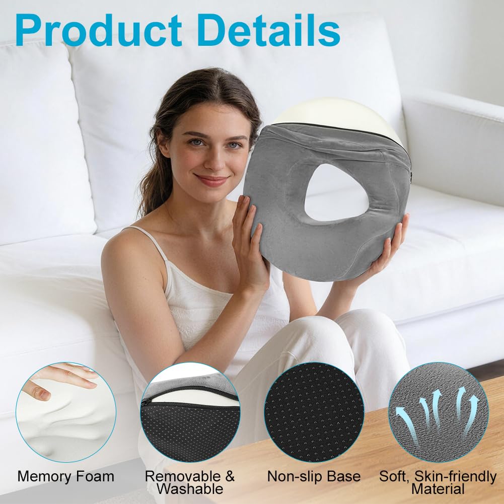 AOOSU Donut Cushion, Memory Foam Seat Cushions with Center Hole & U-Shaped Design, Cushion Support for Long Sitting