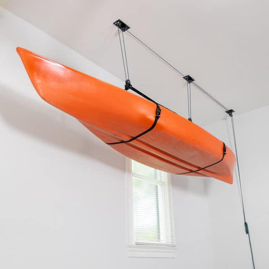 Teal Triangle Pulley Hoist for Kayaks, Canoes, and Paddleboards - Heavy Duty Garage Storage Lift - Kayak Hanger Holds 150 lbs and Fits 10-14 ft Tall