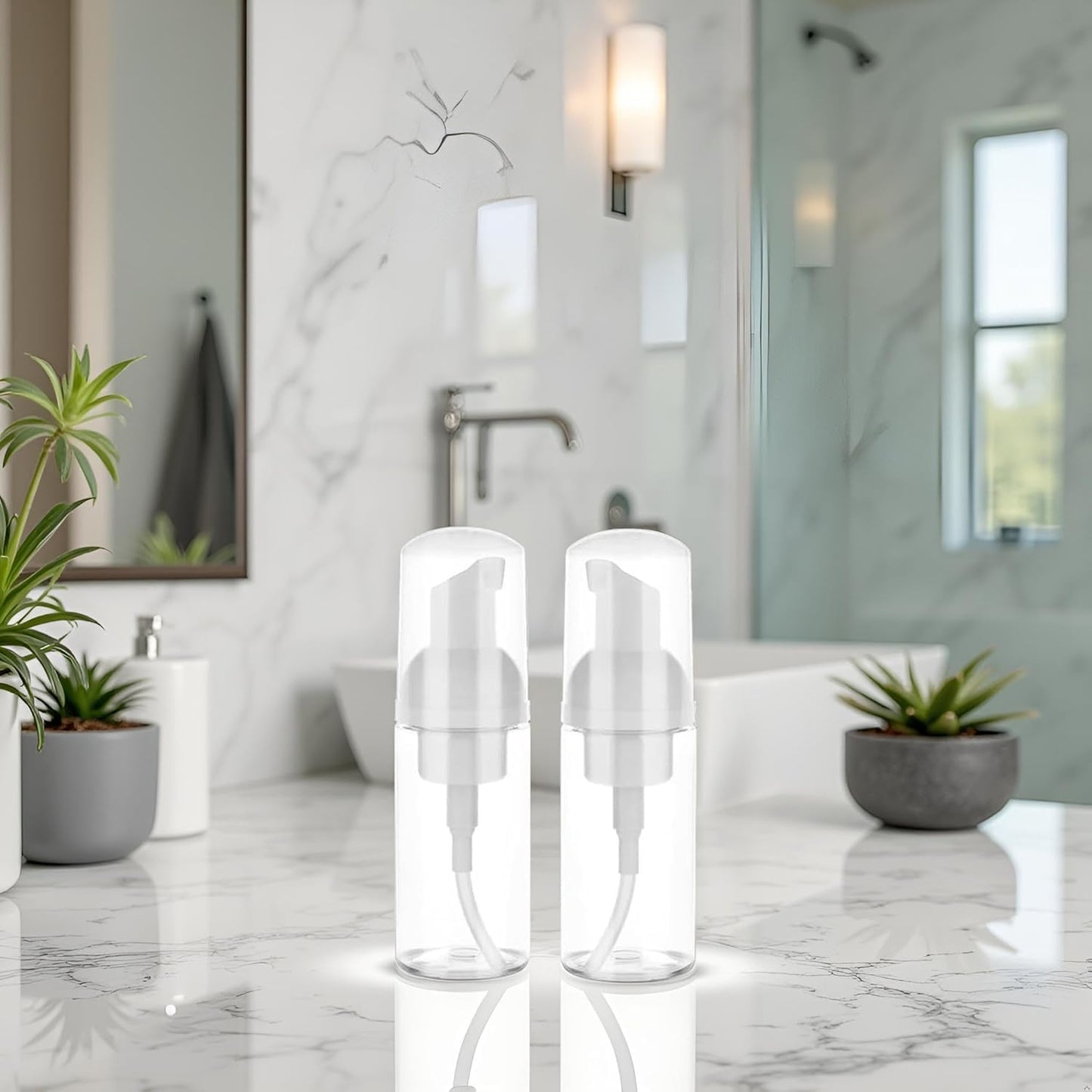 2 Packs Transparent Foam Pump Bottle Travel Small Size Mousse Foam Dispenser Mini Empty Clear Plastic Foaming Soap Dispenser Refillable Pump
