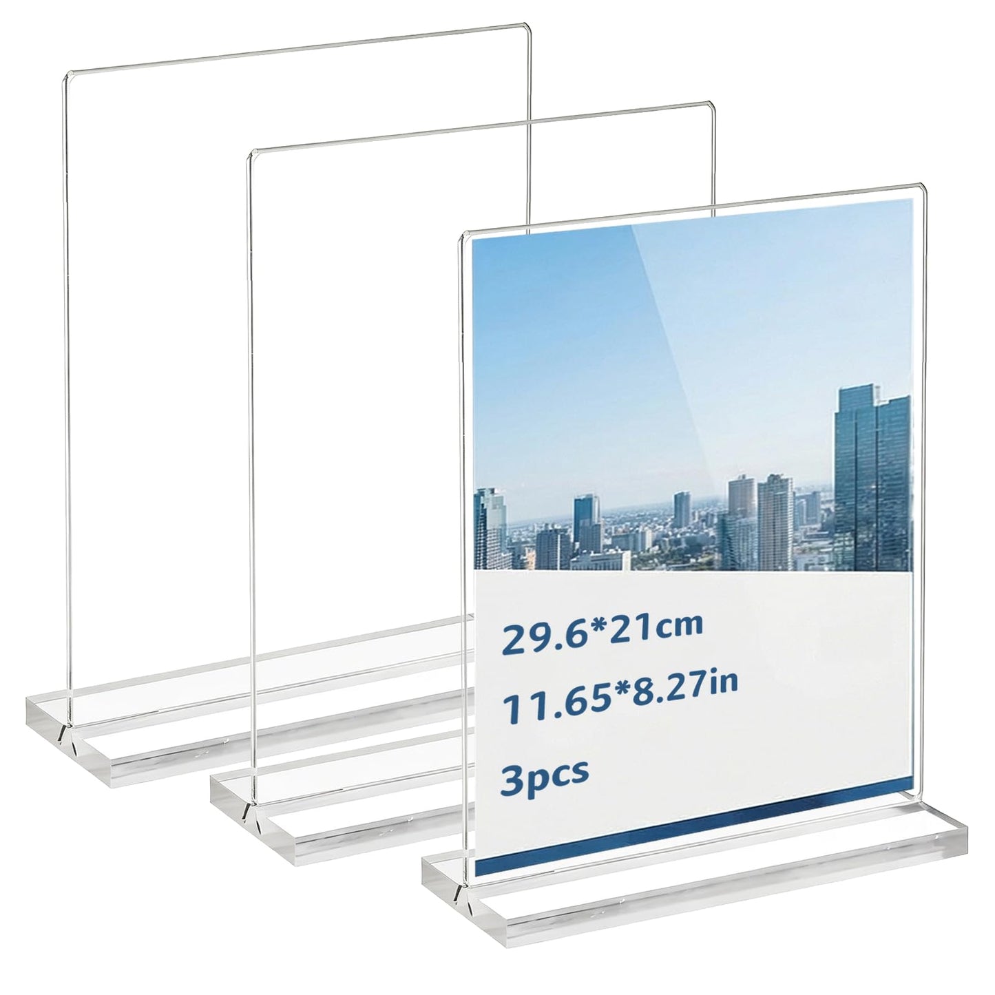 HOPNKN 3 Pack Acrylic Sign Holder A4 , Double Sided Acrylic Stands for Desktop Displaying, Clear A4 Display Stand for Restaurant, Office, School