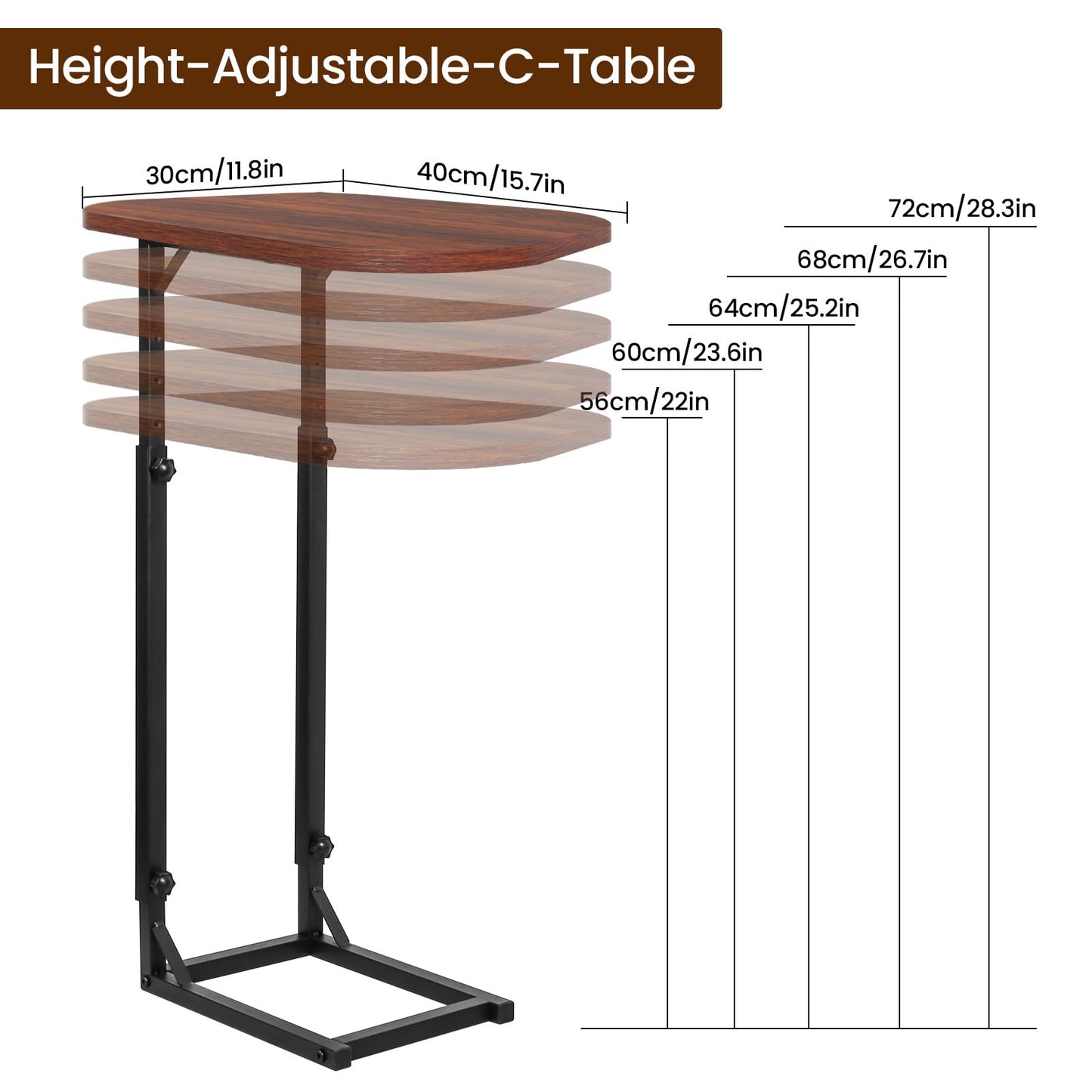 OFIDELITY Side Table, Height Adjustable C table, End Table for Sofa, Couch & Bedside