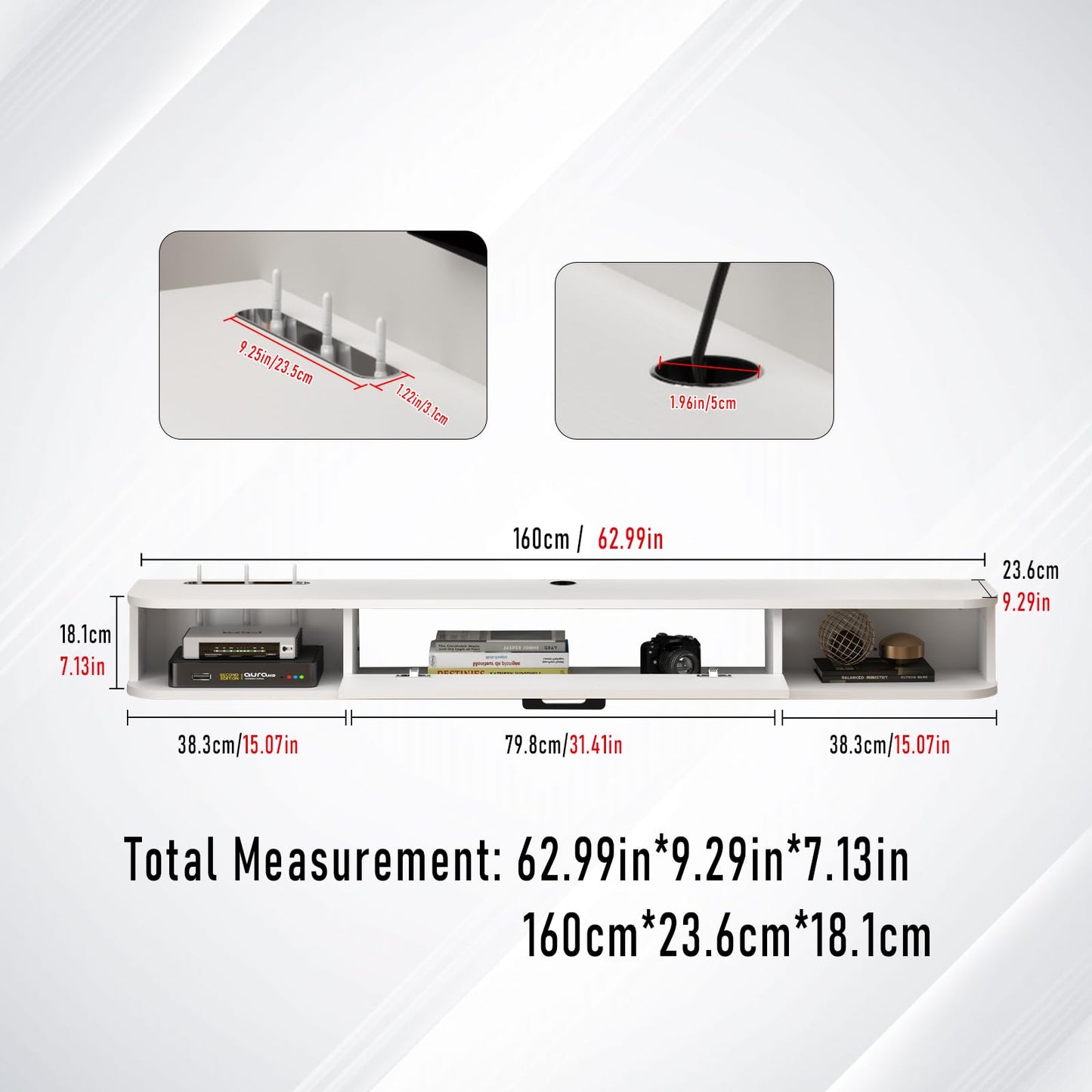 Pmnianhua Floating TV Unit, Wall Mounted TV Cabinet, Floating Shelves with Drawer