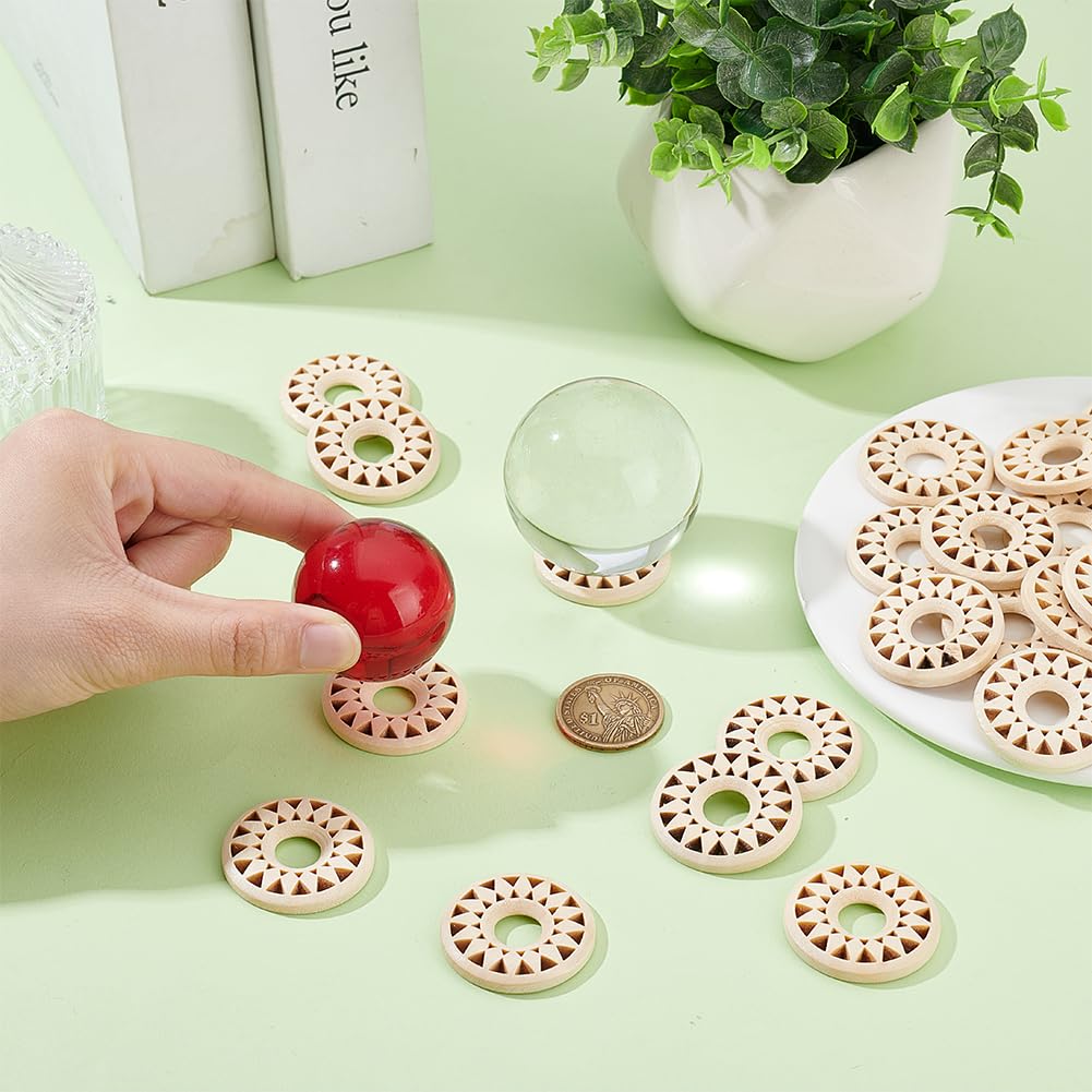 UNICRAFTALE 24pcs Wooden Crystal Ball Stand Navajo White Sphere Flower Stone Rock Display Holder Egg Rocks Stand for Gemstone Nature Stone Home Decor