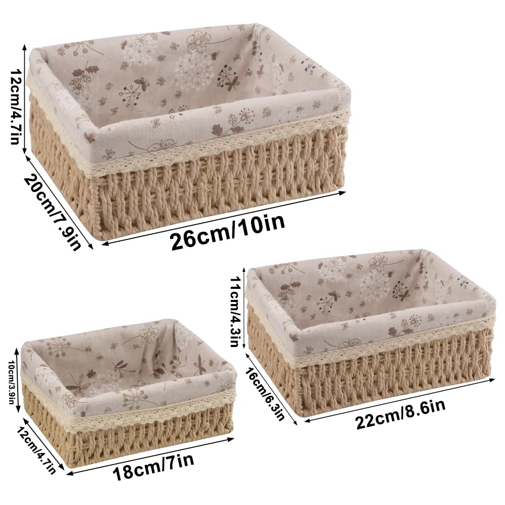 KiKiHong Set of 3 S/M/L Paper Rope Woven Storage Baskets Boho