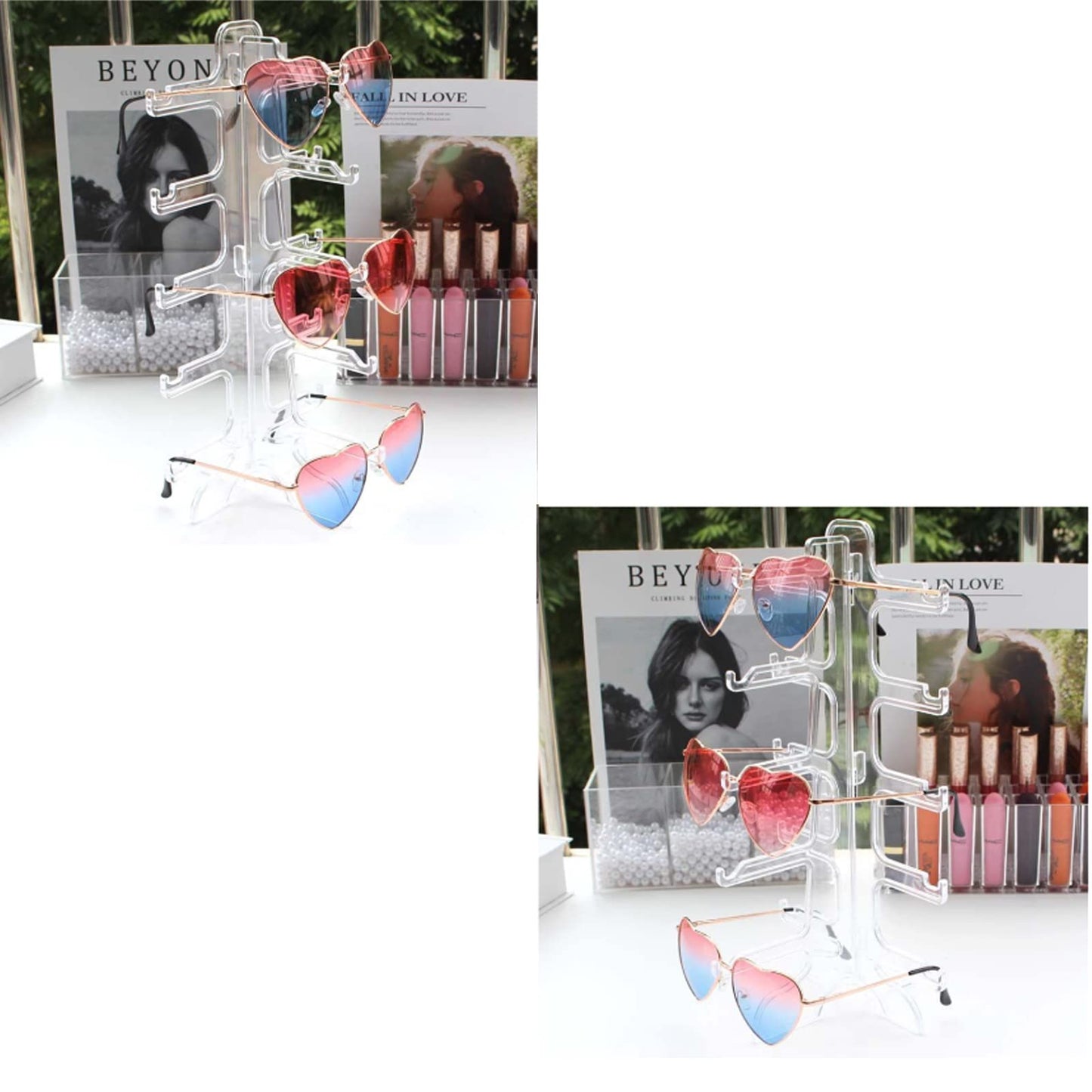 Pack of 2 Glasses Stands, Sunglasses Display, 5-Layer Glasses Storage Display Rack for Storage, Sunglasses, Myopia Glasses, Plan Mirror (Transparent)