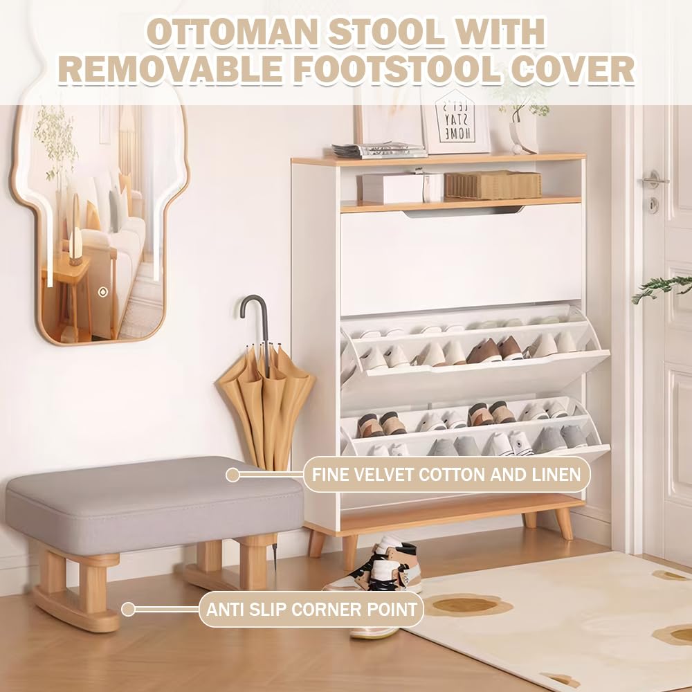 Cnwinu Foot Stool,Footstools with Removable Footstool Cover,Foot Rest Under Desk with Stable Wooden Legs,Ottoman Footstools for Living