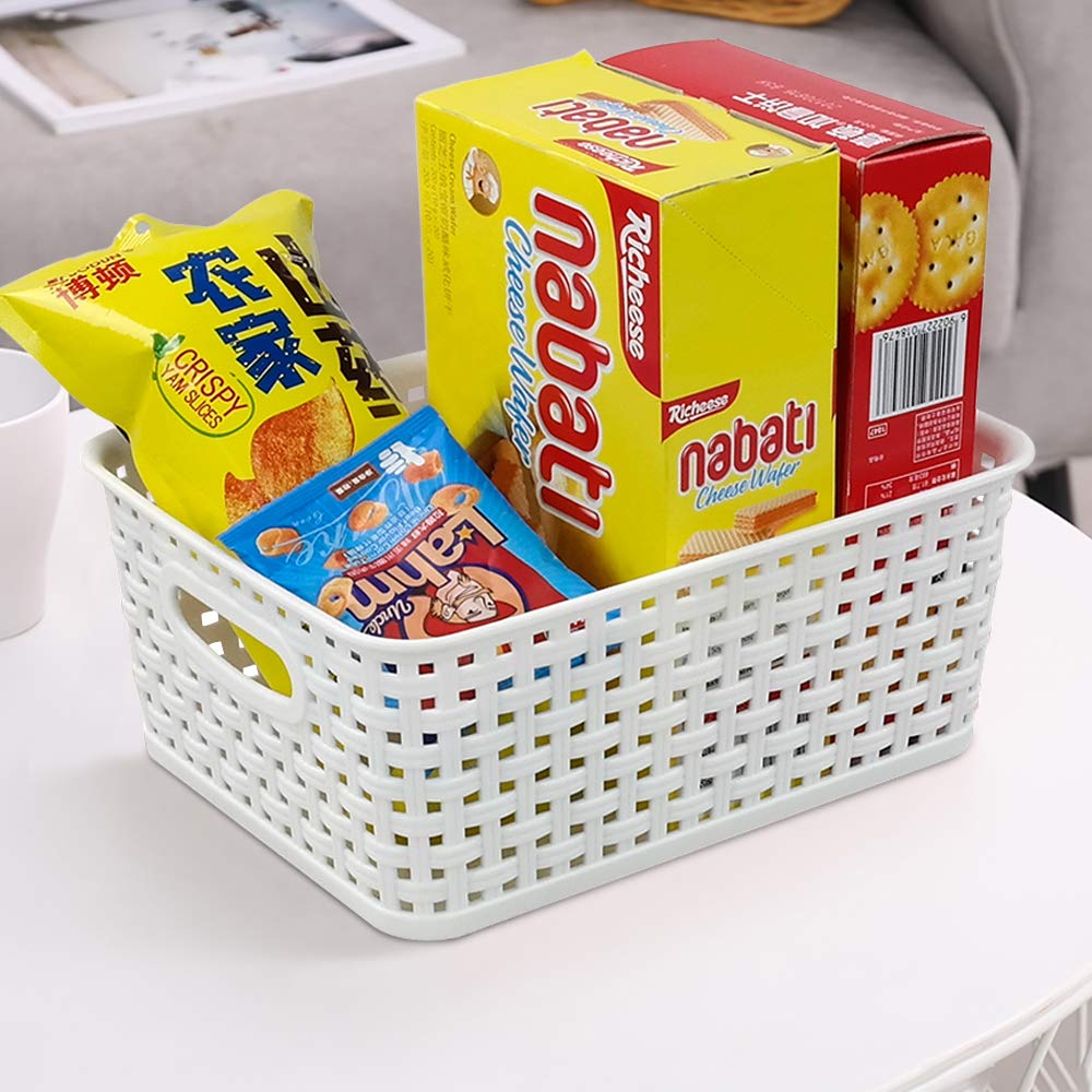 Bringer Set of 6 Plastic Storage Baskets, White Weave Storage Baskets