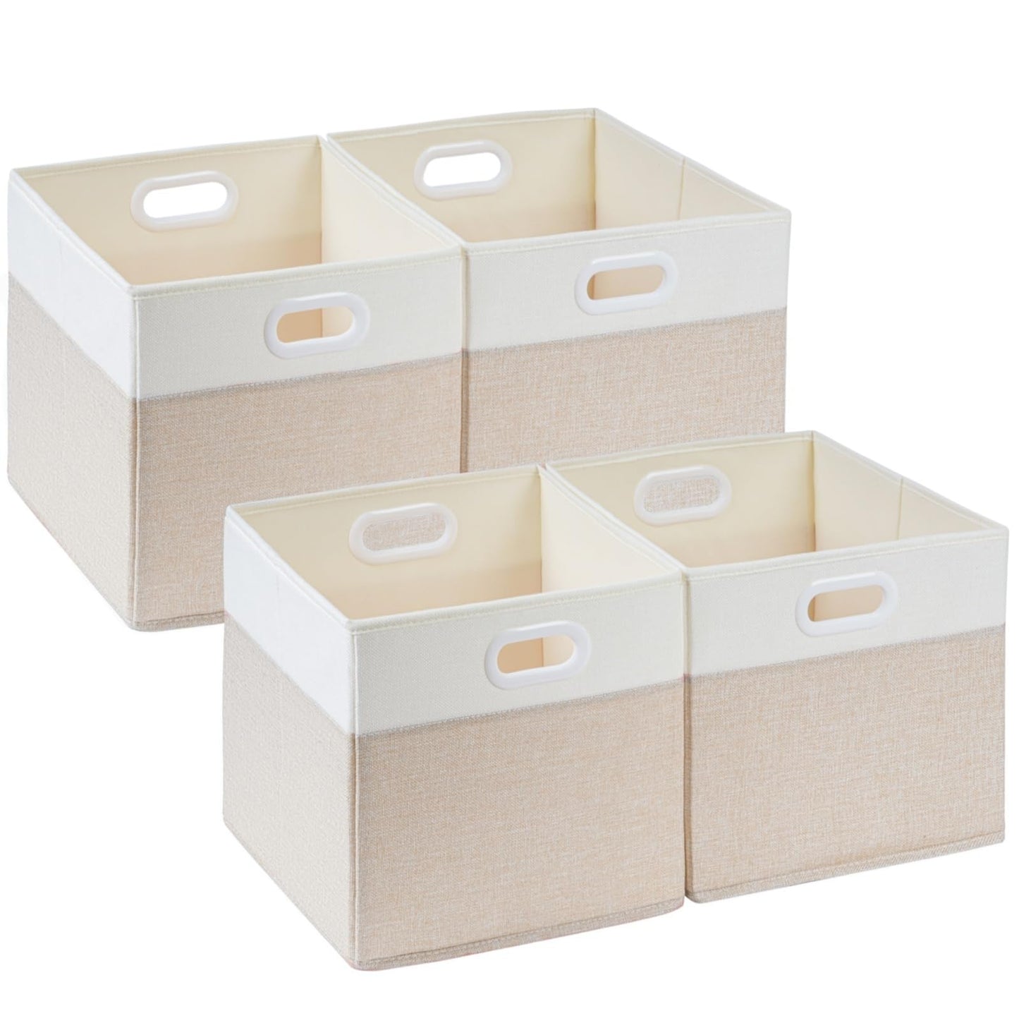 SOCOHOME Fabric Cube Storage Boxes,30x30x30cm Foldable Storage Baskets for Shelf Nursery Closet(Light beige/White, Set of 4)