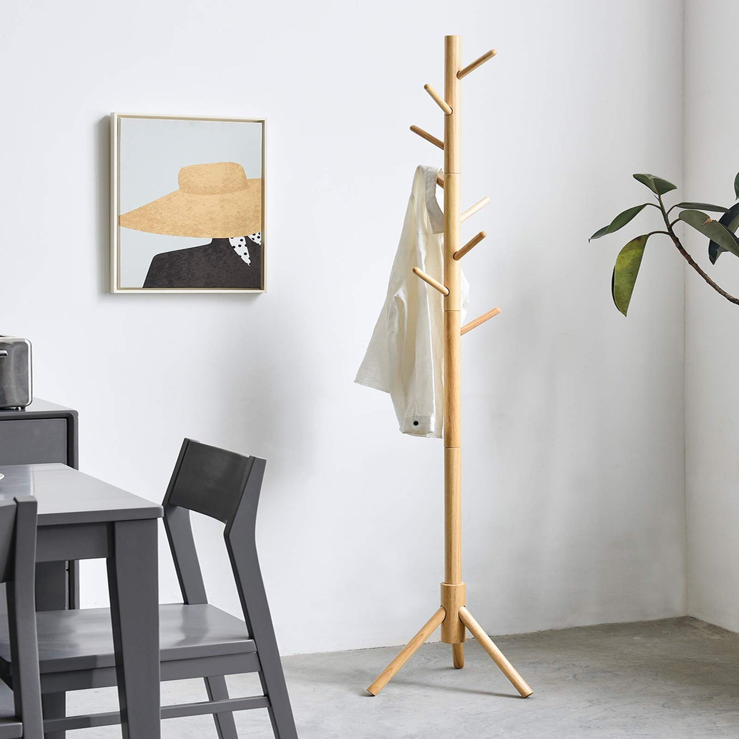 IBUYKE Wood Coat Rack with 8 Hooks,3 Adjustable Sizes,Natural RF-1193