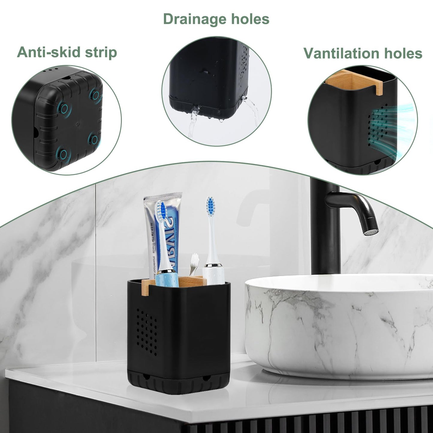 BYUNER Toothbrush Holder Toothbrush Caddy Toothbrush Holders for Bathroom Electric Toothbrush Holder 3 Slots Bathroom Organiser Countertop Storage