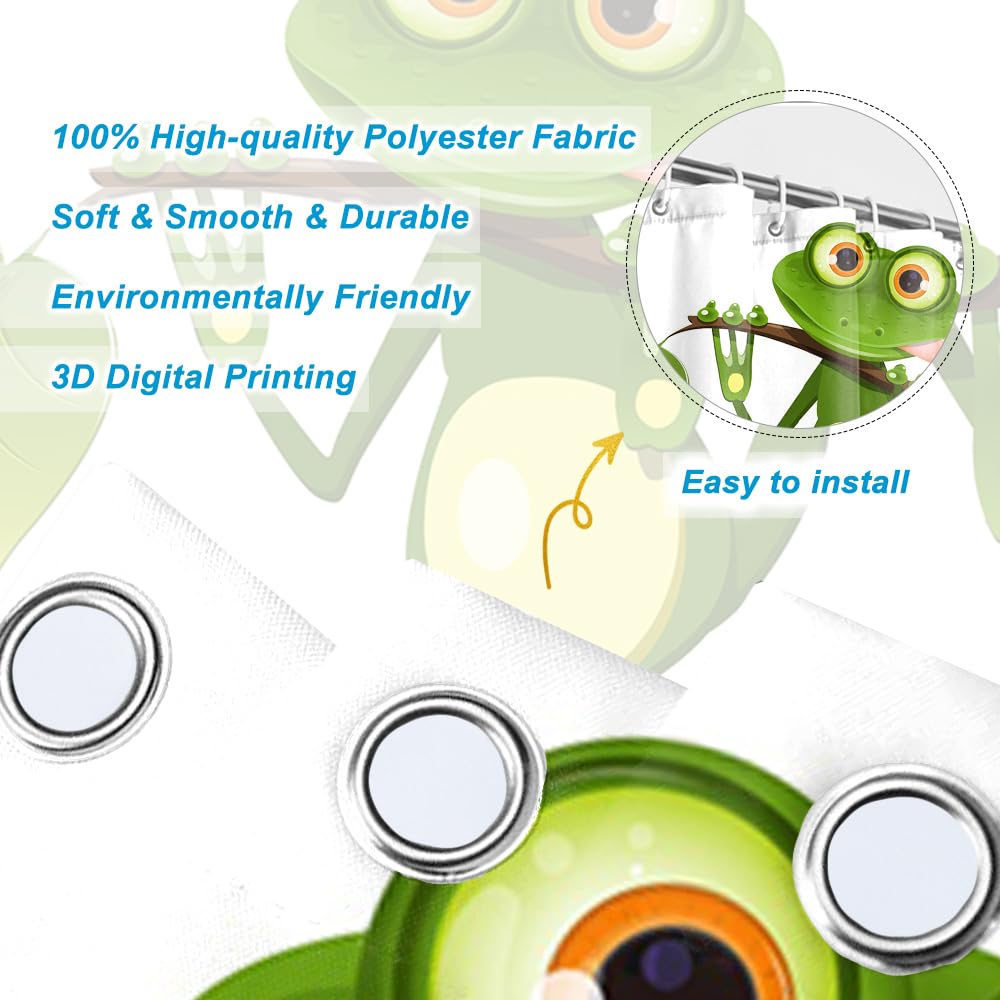 SDOTPMT 180x180cm Cute Cartoon Frog Shower Curtain Little Frog on Tree Branch Green Leaves Bath Curtain Summer Animal White Bathtub Curtain for Kids