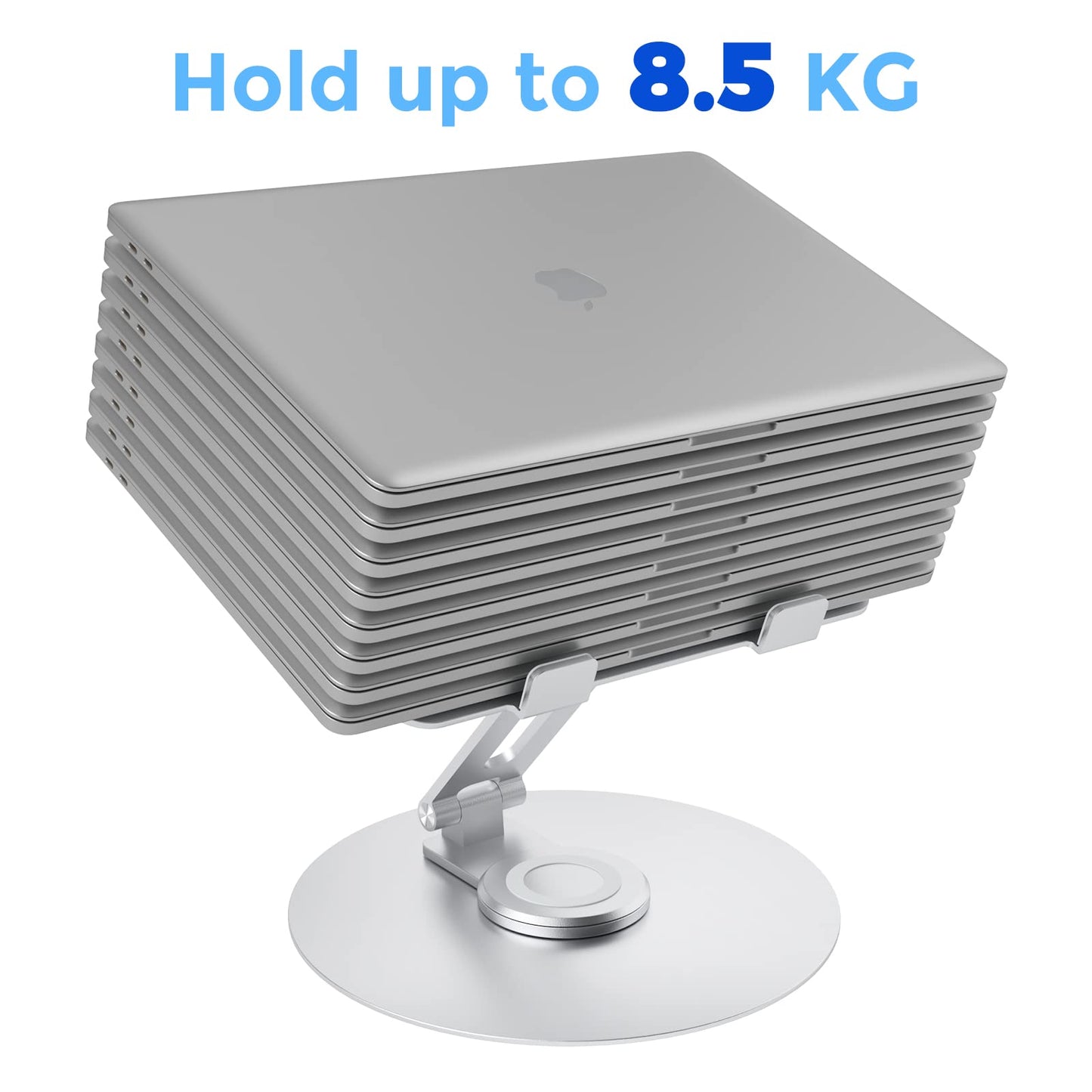 Swivel Laptop Stand for Desk, Adjustable Height Aluminum Computer Stand with 360 Rotating Base, Foldable Ergonomic Riser