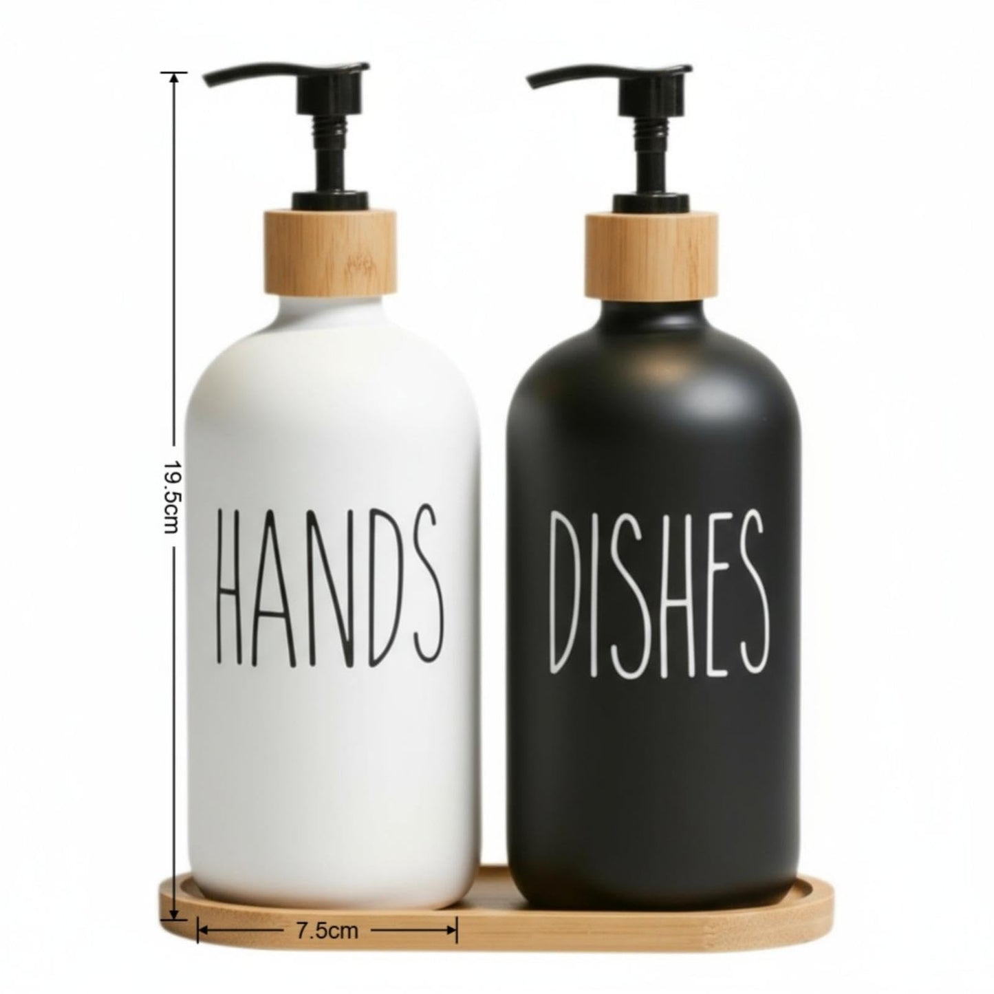 kitchen Soap Dispenser Set, washing up liquid dispenser,Glass Bottle Jar with Bamboo Tray,suitable for Bathroom, Kitchen, Laundry Room