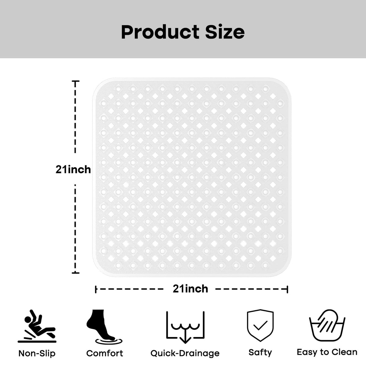 XIYUNTE Square Shower Mat Non Slip Anti Mould - 53 x 53cm Bath Mat Non Slip Shower Mats for Inside Shower