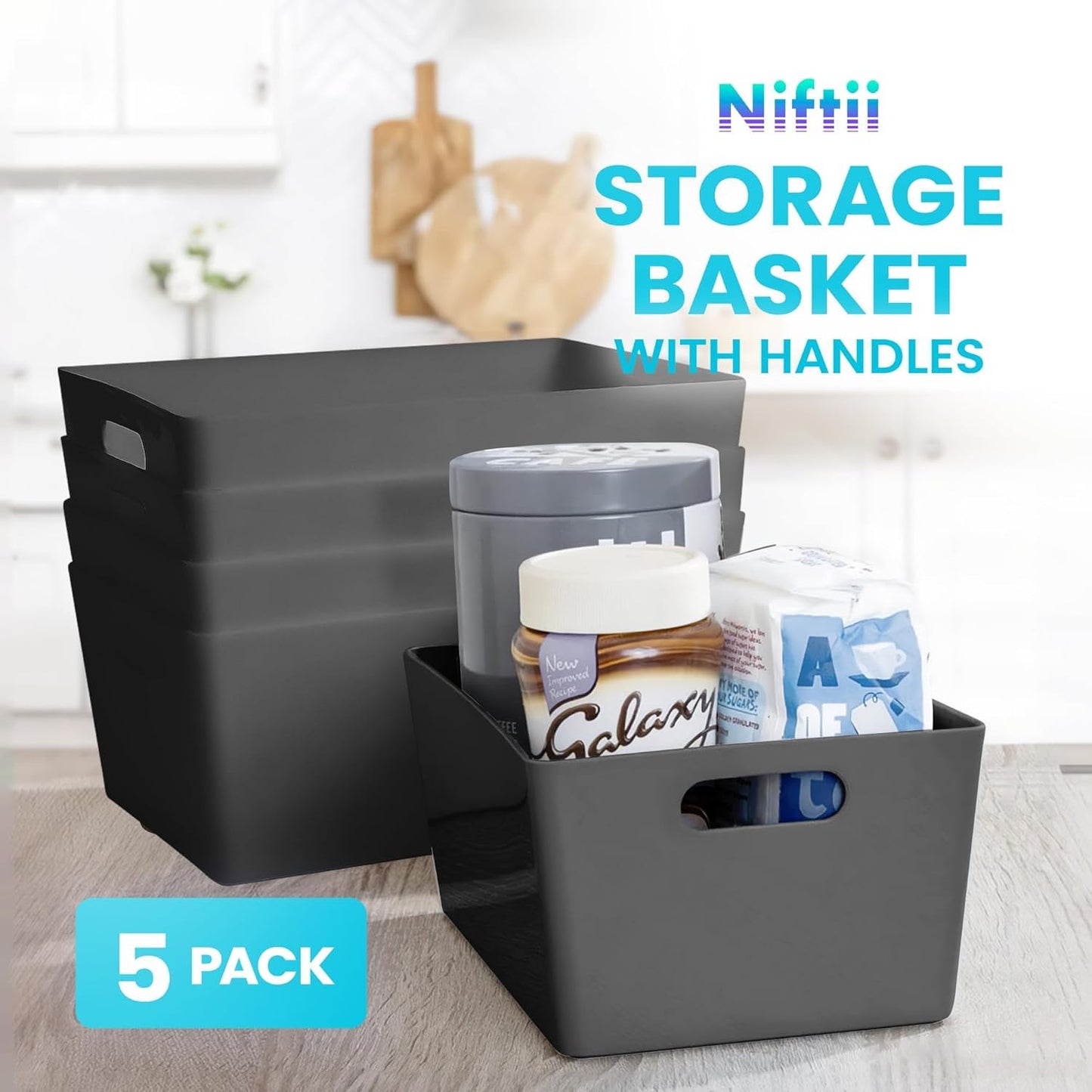 Niftii Storage Boxes | Kitchen Storage & Organisation Baskets 5-Pack 3.9L
