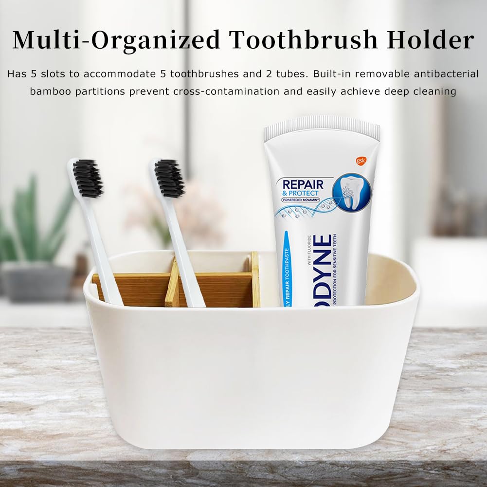 Bamboo Toothbrush Holder for Bathroom, Electric Toothbrush and Toothpaste Holder, Toothbrushs Caddy Organizer