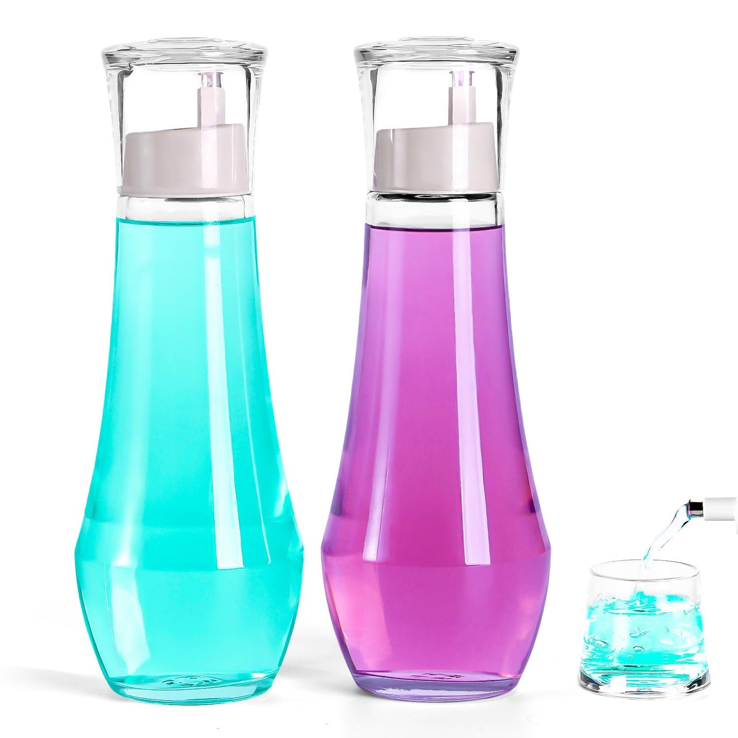 ZOBONETI Glass Mouthwash Dispenser with Cup, 8.8 OZ, Set of 2