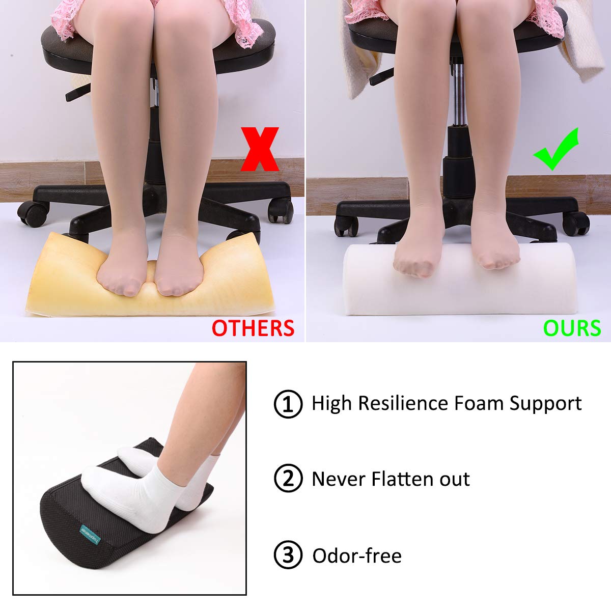 Topmener Ergonomic Foot Rest Cushion Foot Stool Under Desk with Massage Dots, Footrest Office with Washable Cover & Portable Handle