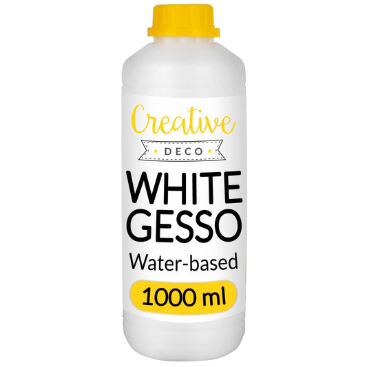 Creative Deco 1L White Gesso Acrylic Primer | Paint Undercoat Medium | Paint Base for Paper, Glass, Wood, Concrete | Professional Painting Surface