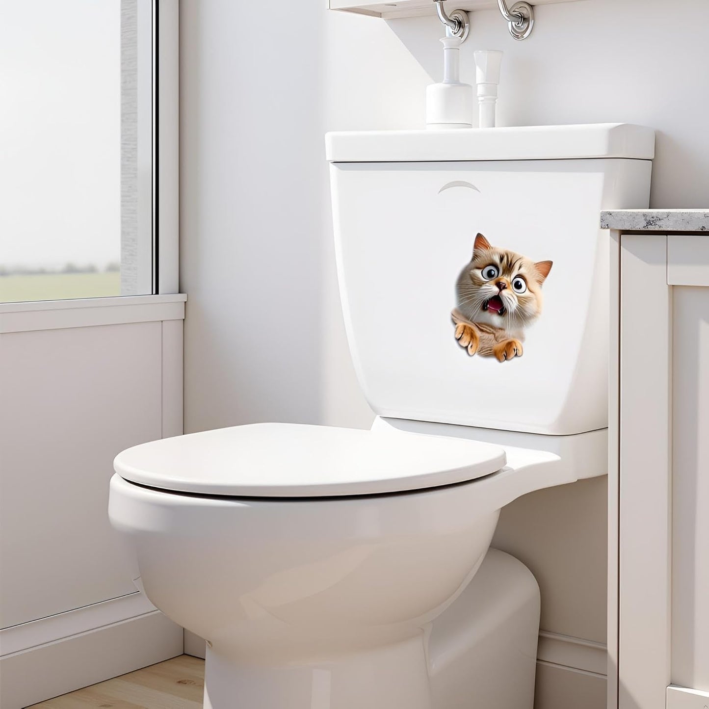 3D Toilet Lid Sticker, Cute Kitten Design Removable Decal Bathroom Decor for Toilet Lid and Tank Covers