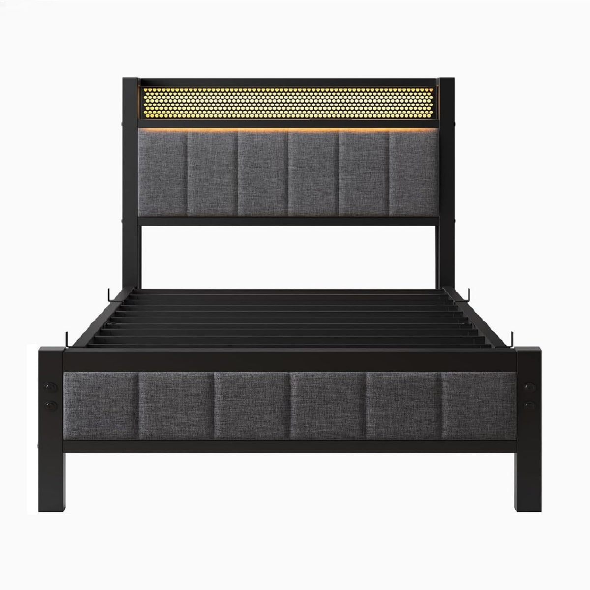 MOFLUT Single Bed Frame with Upholstered Headboard, No Box Spring Needed