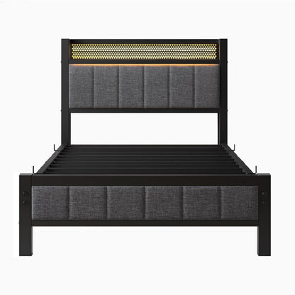 MOFLUT Single Bed Frame with Upholstered Headboard, No Box Spring Needed