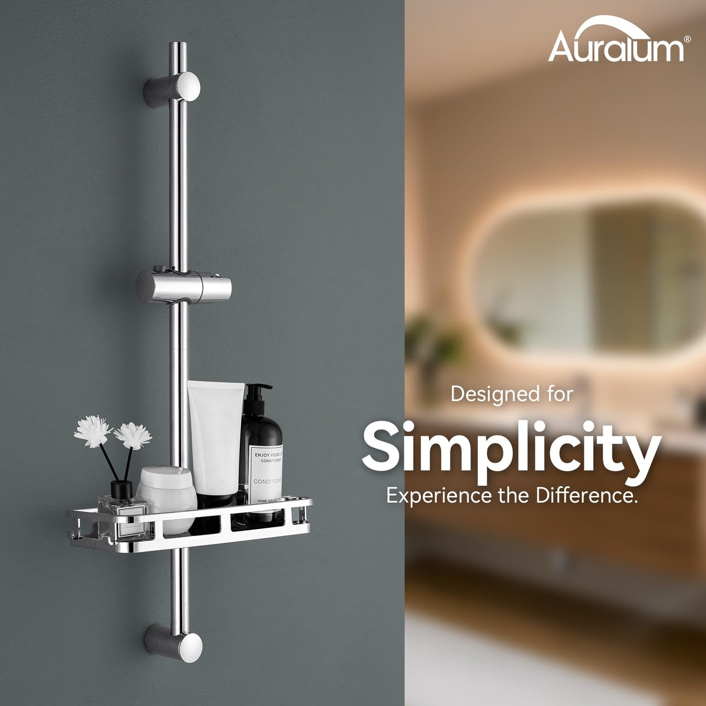 Auralum 70cm Shower Riser Rail - Adjustable 360°Swivel Shower Head Holder - Anti-Corrosion Premium Stainless Steel