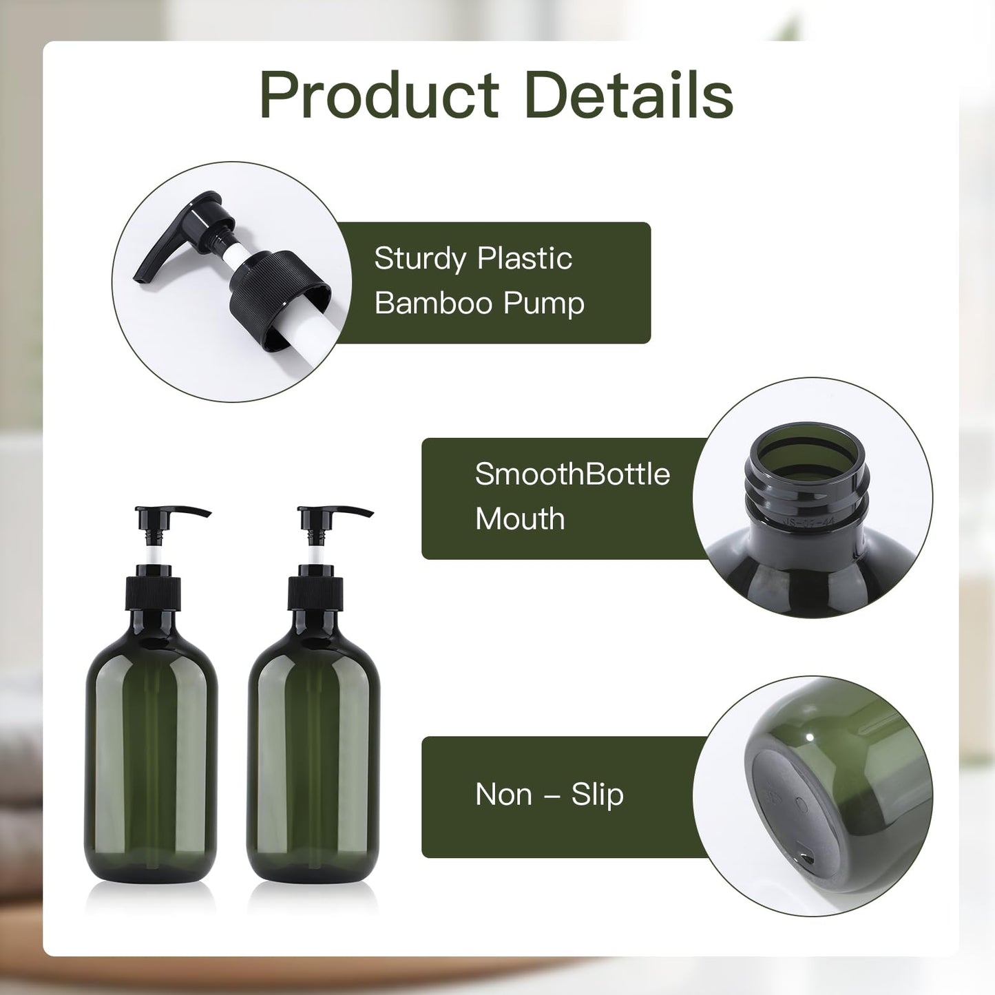 Soap Dispenser with Pump, 2 Pack Empty Refillable Pump Bottle Dispensers 500ml Bathroom Liquid Hand Dish Soap Dispenser Bottles Containers Plastic