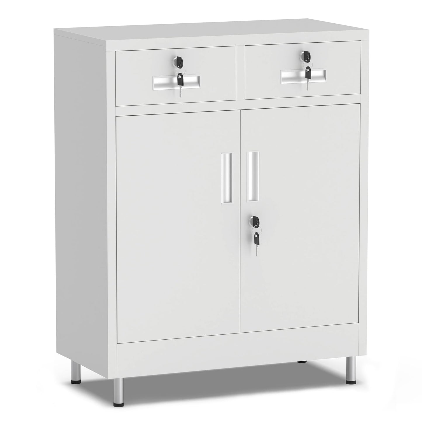 JINGUR Metal Storage Cabinet with Locking Doors and 2 Drawers (White)