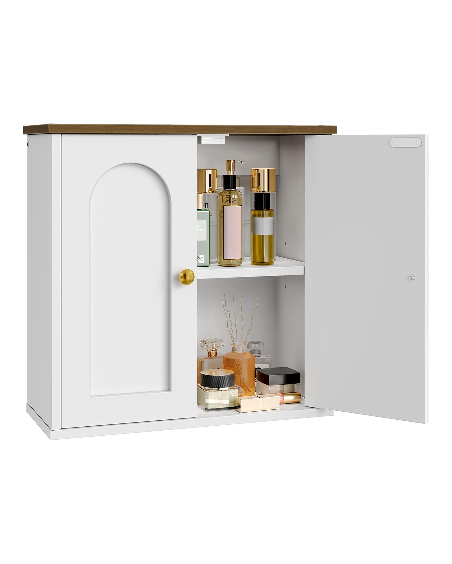 CHOEZON 40 x 18 cm Medicine Cabinet, Bathroom Wall Cabinet with Adjustable Shelf, Modern Farmhouse Wall Mounted Storage Cabinet, White and Walnut