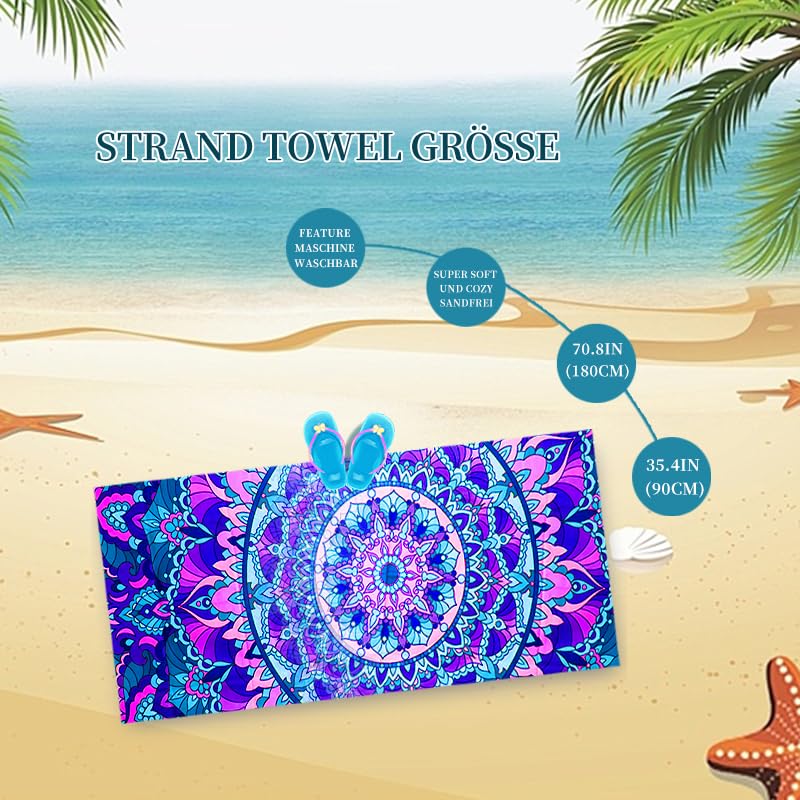 Microfibre Beach Towel 71"X32" Quick Dry Lightweight 2 Pcs Sand Free Extra Large Thin Towels Travel Essentials For Adults Womens Swim Bath
