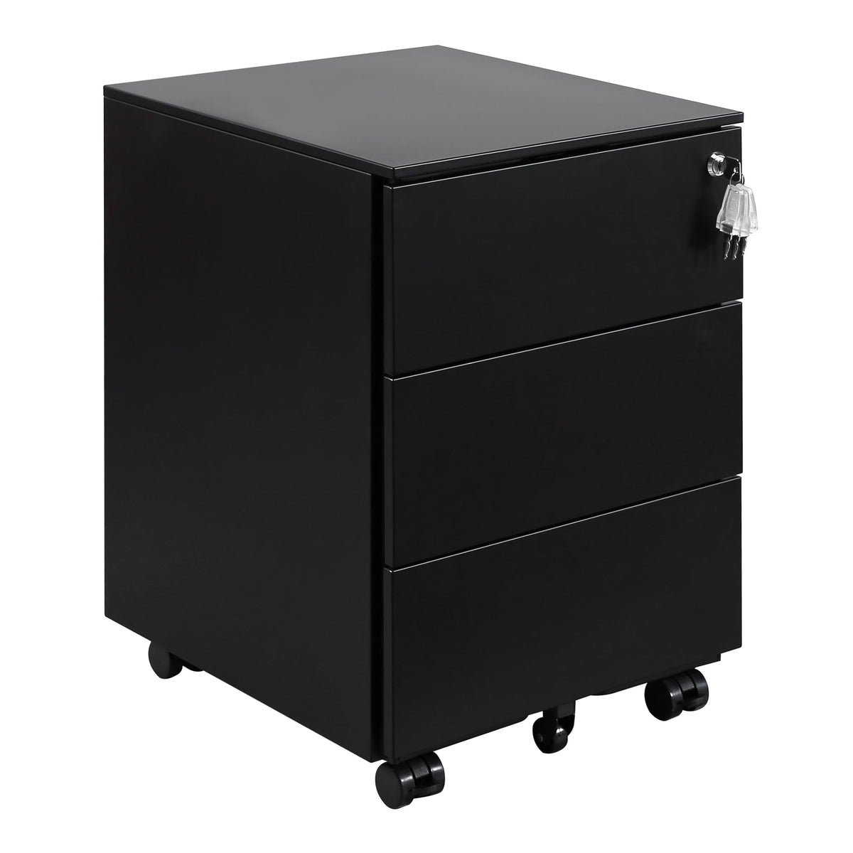 HOMSTEEL Mobile File Ccabinet, Filing Cabinet with 1 Lock, 4 Keys, 3 Drawers, Metal Cabinet, Pre-assembled, for Office, Home Office, Black