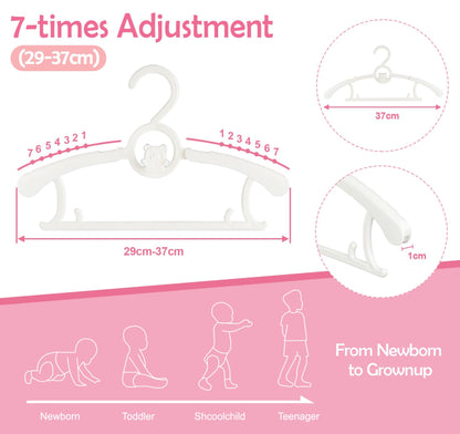Anstore 20 Pack Plastic Nursery Hangers, Extendable Baby Hangers for Clothes, Children Coat Hangers with Space-Saving Stackable Hooks