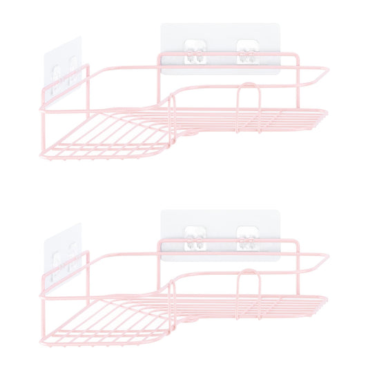 Navaris Corner Shower Caddy - Set of 2 - No Drilling Bathroom Shelves - Self Adhesive Wall Mounted Basket Shelf Storage Organiser Holder Racks - Pink