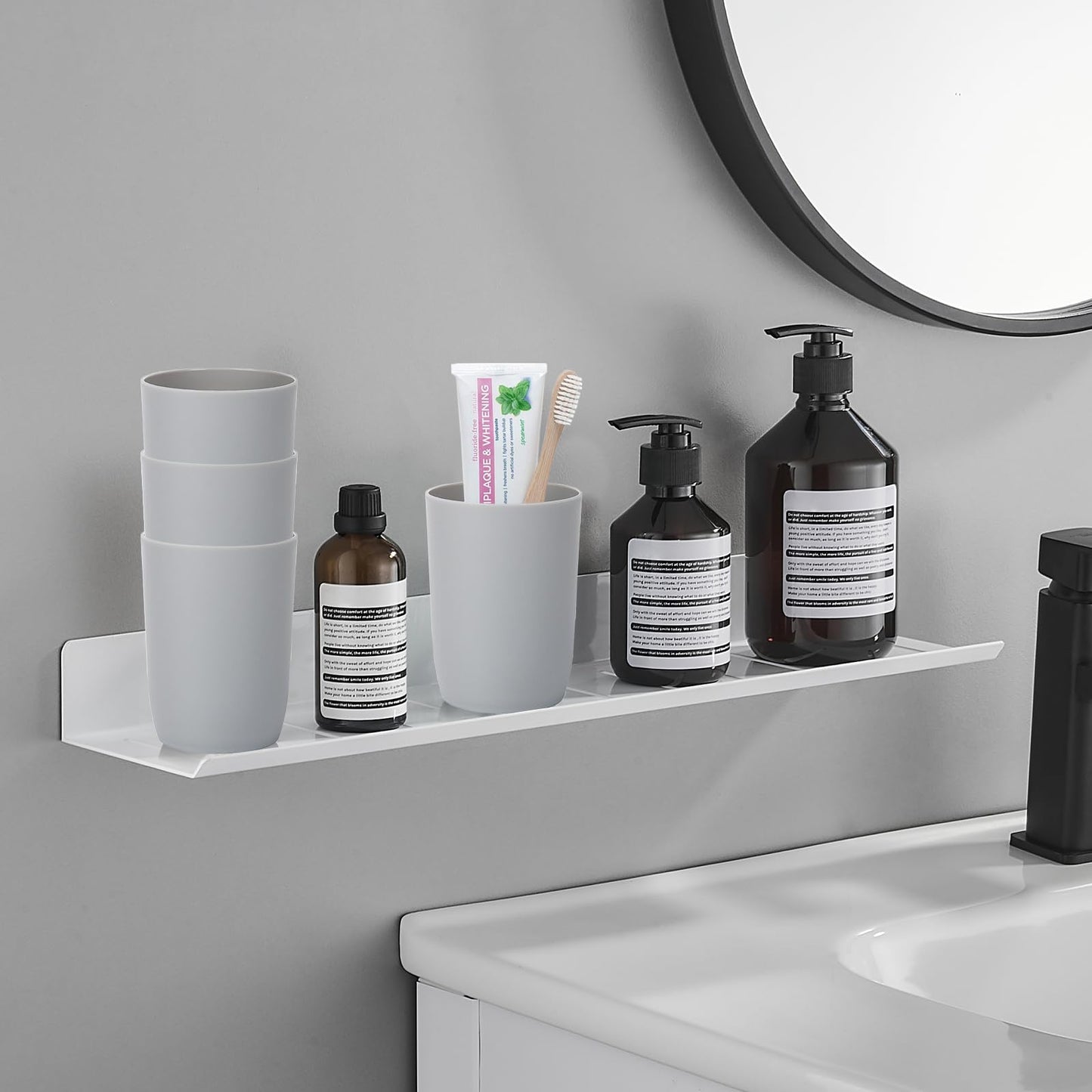 AstraLoom 280ml × 4 Toothbrush Cups Set, Stackable Portable Plastic Drinking Cup, Mouthwash Cup, Suitable for Bathroom/Kitchen/Picnic/Travel (Grey)
