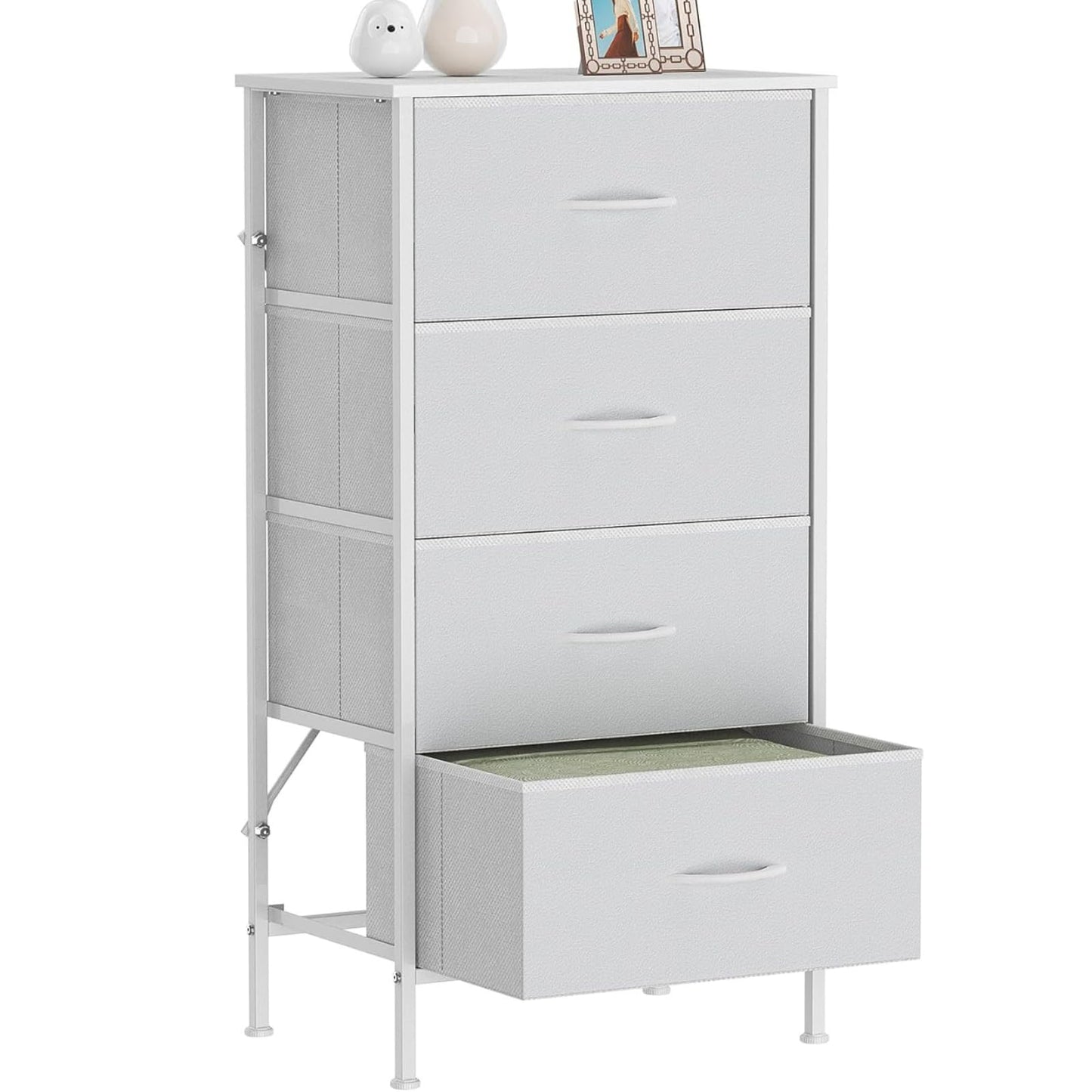 Feonase Chest of Drawers with 4 Fabric Drawers, Large Bedroom Dresser with Wooden Top & Sturdy Metal Frame, Tall Storage Organizer Unit for Bedroom