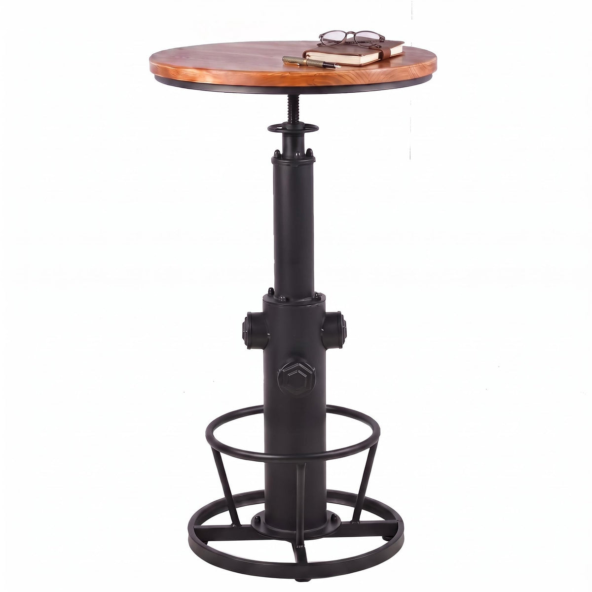 BOKKOLIK Vintage Bistro Table Height Adjustable 38.6-44.4inch Industrial Bar Table for Kitchen Dining Room Coffee House Pub Office Swivel Round