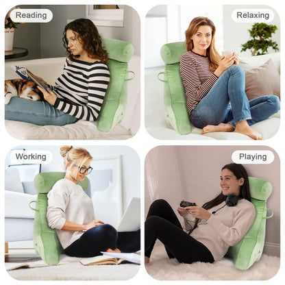 Mingfuxin Reading Pillows for Bed Sofa, Bed Backrest Pillows with Neck Arm Back Support Pillow, Adult Back Reading Cushion with Detachable Neck Roll &