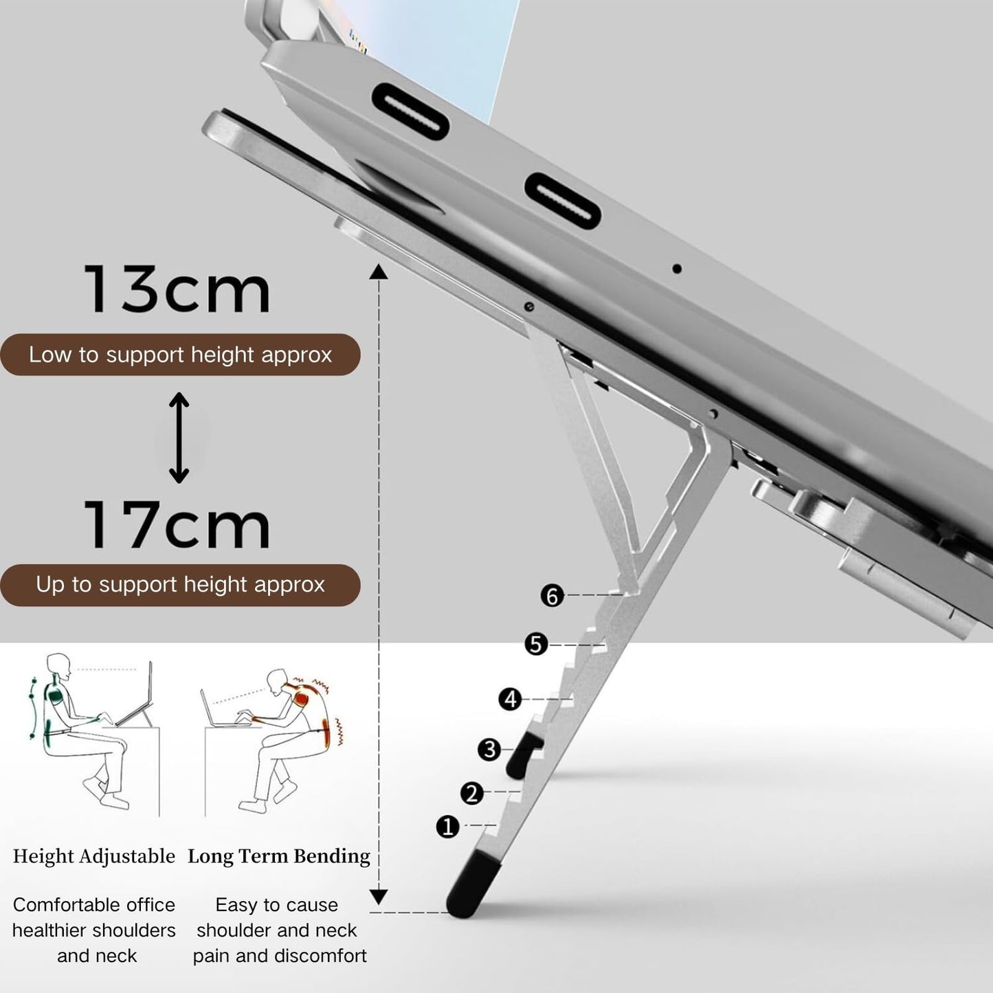 VVGAOGES Laptop Stand for Travel, Aluminium Height-Adjustable Ventilated Notebook Stand, Foldable Portable Laptop Stand Holder