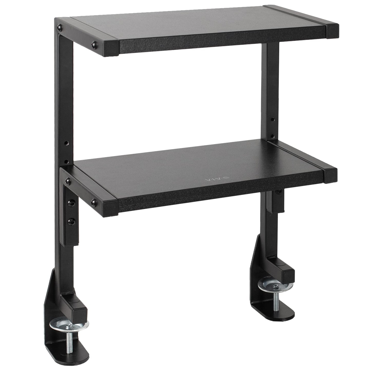 VIVO Clamp-on 33cm Above or Below Desk 2-Tier Shelving Unit for Table Accessories, Gaming Devices, and More, Storage Tray, Desktop Organizer, Black