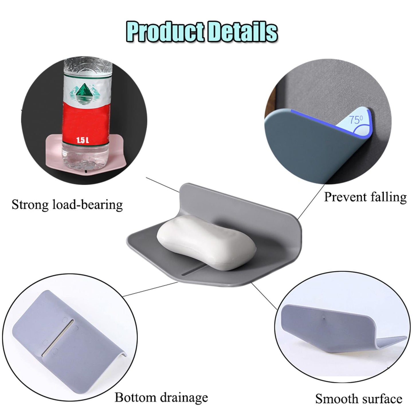Self-draining Shower Soap Holder for Soap or Sponge No Drilling Soap Saver with Strong Viscosity for Shower V-shaped Soap Dish for Bathroom and