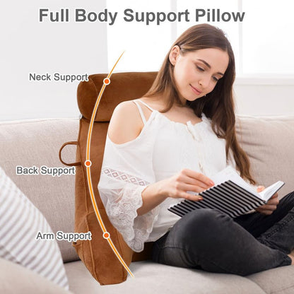 Mingfuxin Reading Pillows for Bed Sofa, Bed Backrest Pillows with Neck Arm Back Support Pillow, Adult Back Reading Cushion with Detachable Neck Roll &